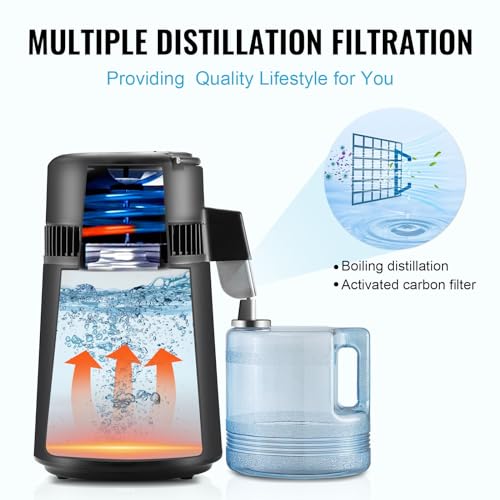 VEVOR 4L Water Distiller Black - Home Countertop Pure Water Maker, 750W Stainless Steel