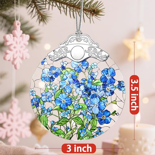 Forget-me-not Stained Glass Christmas Ornament - 3x3.5in Hanging Tree Decor, Jocidea