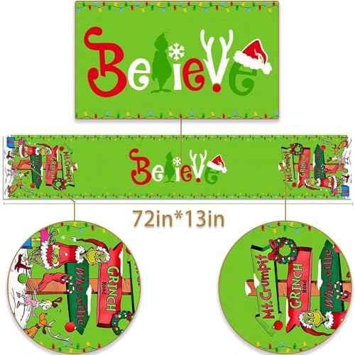 Christmas Table Runner, Linen Christmas Table Runner Merry Christmas Tablecloth Christmas Xmas Winter Holiday Home Kitchen Dining Room Table Decorations 13x72 Inch (Party)