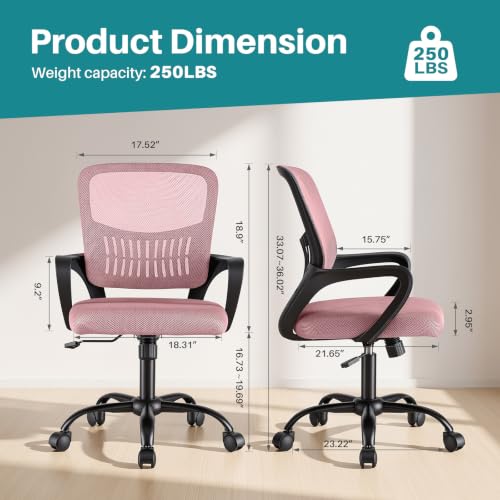 OLIXIS Pink Mid-Back Ergonomic Office Desk Chair with Lumbar Support