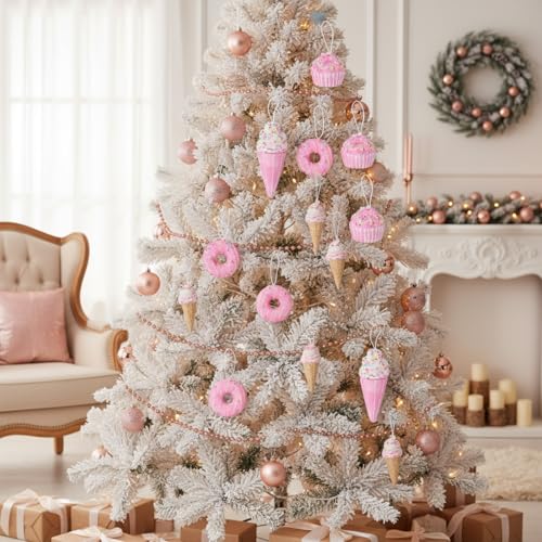 Gejoy Pink Donuts, Cupcakes & Ice Cream Decor Ornaments 19 Pcs – Xmas Foam Set (Pink Variation)