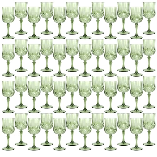 Green Plastic Wine Glasses 7oz Set of 48 for Weddings & Parties - Reusable Goblets