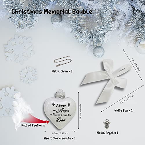 NeeKCheers Clear Dad Memorial Christmas Ornament Feather Ball with Angel, Remembrance Gift