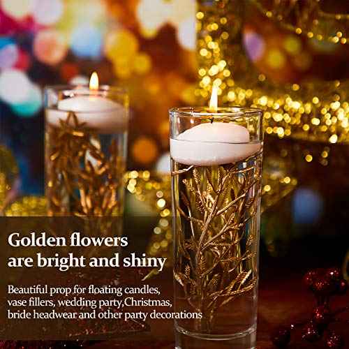 WILLBOND 30 Pcs Faux Flowers for Floating Candles Floating Flowers Vase Fillers for Centerpieces Mini Flower Filler Filling in Cylinder for Wedding Centerpiece Party Decor (Gold)