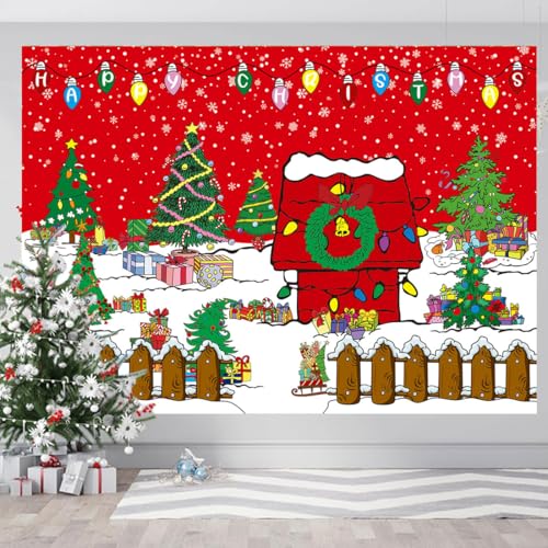 CINRAY Red 7x5FT Comic Christmas House Backdrop - Winter Snow Night Photo Background