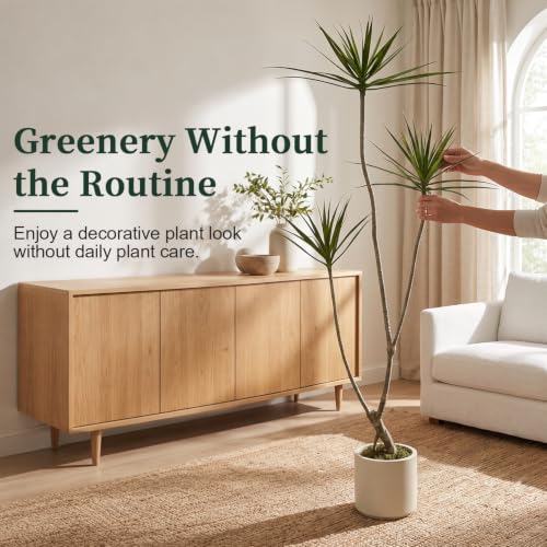 6ft Dracaena Marginata Artificial Tree - 3-Head Faux Dragon Tree with Realistic Leaves & Natural Twisted Trunk - Variation of 6ft 1in