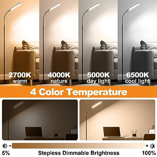 Marctronic Black LED Floor Lamp 18W 1800LM Dimmable Smart Reading Light with Remote