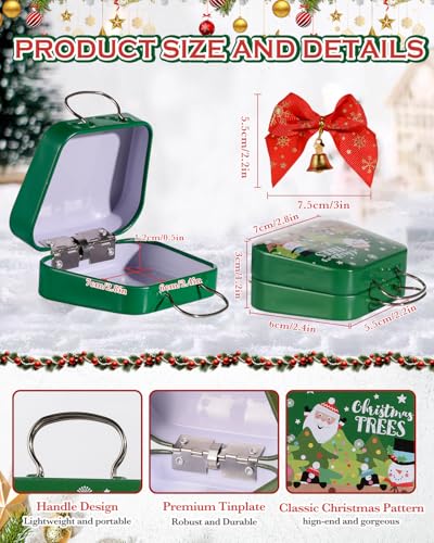 6 Pcs Mini Suitcase Christmas Tin Boxes with Bows – Holiday Gift Favor Boxes