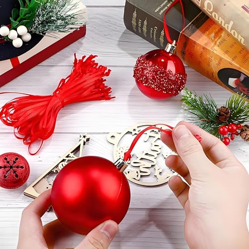 FOTN Beige Velvet Christmas Ornament Hooks - 50 Pack Hanging Ribbons & Hangers for Tree Decorations