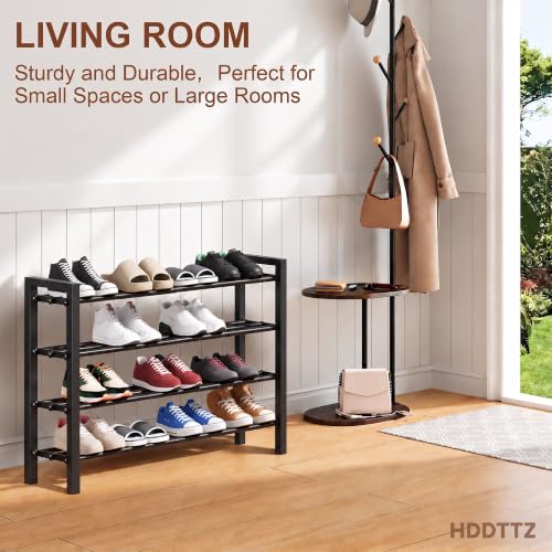 Black 4-Tier Heavy Duty Metal Expandable Shoe Rack for Closet & Doorway
