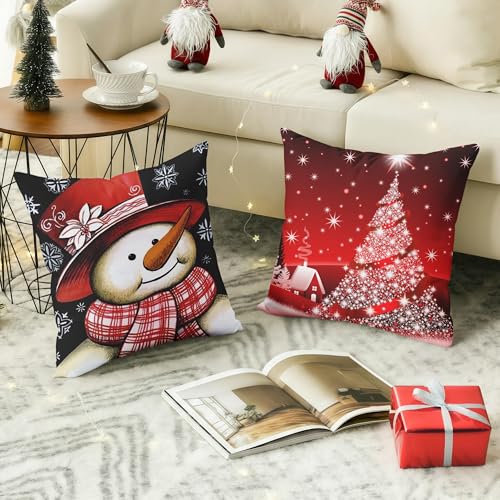 Emvency 20 x 20 Inch Snowman Throw Pillow Covers Set of 4 - Velvet Soft Decor