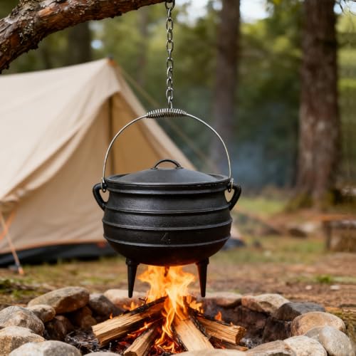 12 Quart Cast Iron Dutch Oven Cauldron with Lid for Camping and Outdoor Cooking