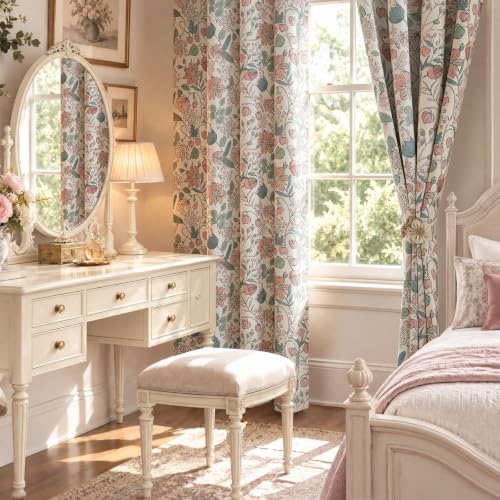 Pink Blackout Floral Curtains 2 Panels 52"W x 84"L Farmhouse Drapes