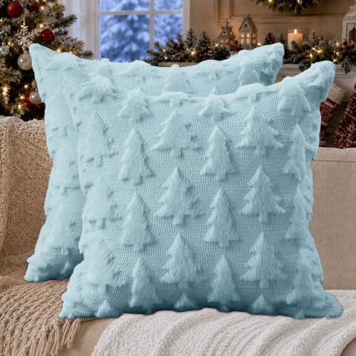 DFXSZ Blue Christmas Tree Pillow Covers 16x16 Set of 2 Home Decor