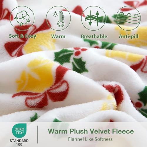 Softan Christmas Bell Twin Fleece Sheets Set - Cozy Flannel-Like Holiday Bedding
