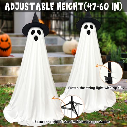 DAZONGE 2-Pack Outdoor Halloween Ghost Decorations with Remote Control - Spooky Ghosts with Lights & Stand