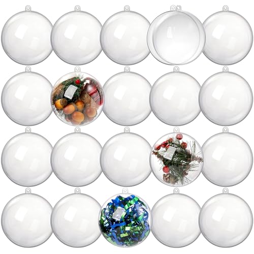 Kingrol 20 Pack 4 Inch Clear Plastic Fillable Christmas Ornament Balls