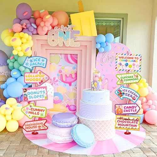JOETMAE 20PCS Candyland Party Decorations, Welcome to Candyland Sign, Candy Land Themed Birthday Party Supplies Halloween Trunk or Treat Car Decor, Christmas Decorations