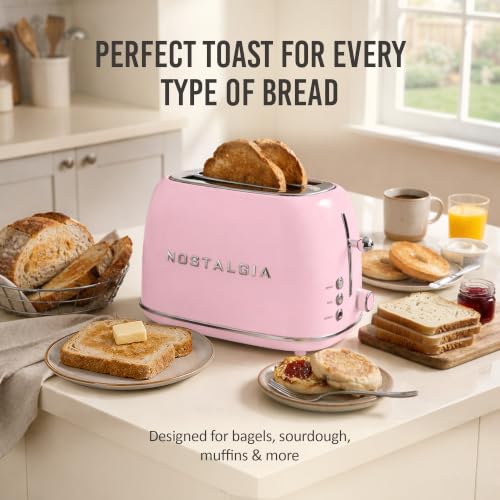 Nostalgia Pink 2-Slice Retro Toaster with Wide Slots & Crumb Tray