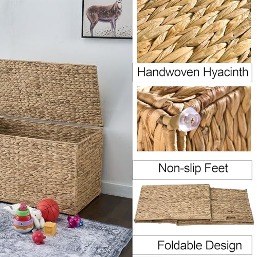 Water Hyacinth Storage Basket with Lid - 160L Natural Wicker Container with Handles