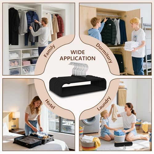 Besslly 50 Pack Black Velvet Non-Slip Pants Hangers, Space Saving & Slim Design