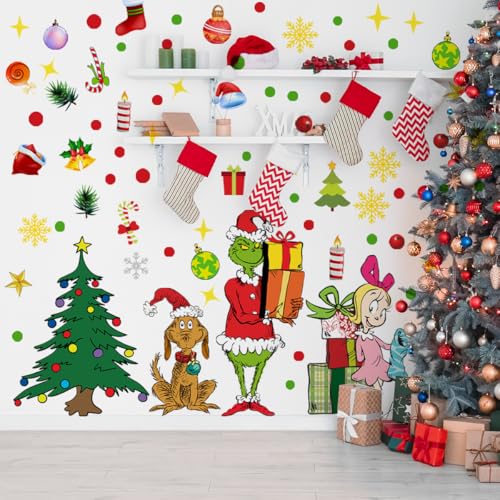 Demonwer Christmas Wall Decals Set - Removable Cartoon Dog & Girl Xmas Decor - Variation Christmas-7