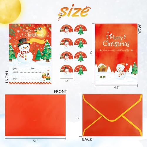 WERNNSAI 24 Pack Christmas Party Invitations - Christmas Snowman Invitation Cards with Envelopes Stickers for Kids Red Xmas Invites for Christams Holiday Winter Party Supplies with Snowman Design