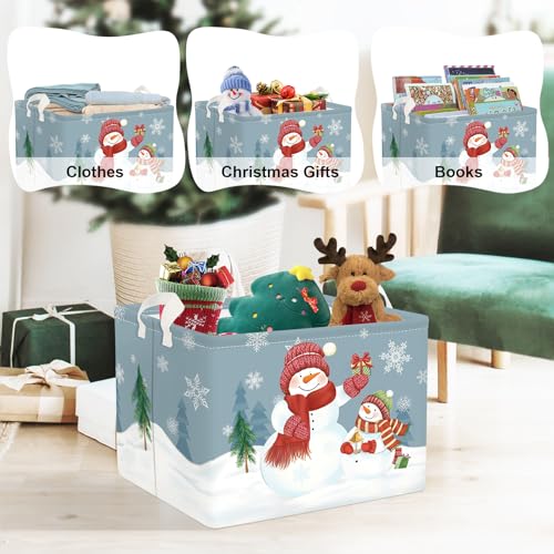 Clastyle Snowman Christmas Gift Basket | Large Blue Winter Toy Storage Bin