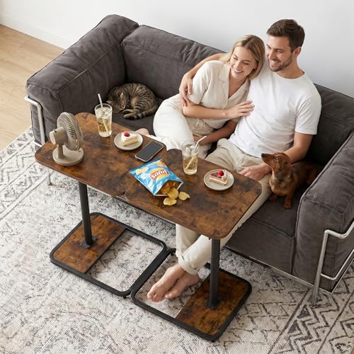 Large Adjustable Height TV Tray Tables Set of 2 - Brown Couch Side Tables