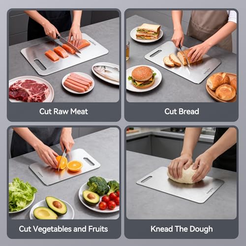 Titanium Cutting Boards Set of 3 - Double-Sided Non-Toxic Kitchen Chopping Boards with Handles - Silver, 16"x10", 13"x8", 10.5"x6.5"