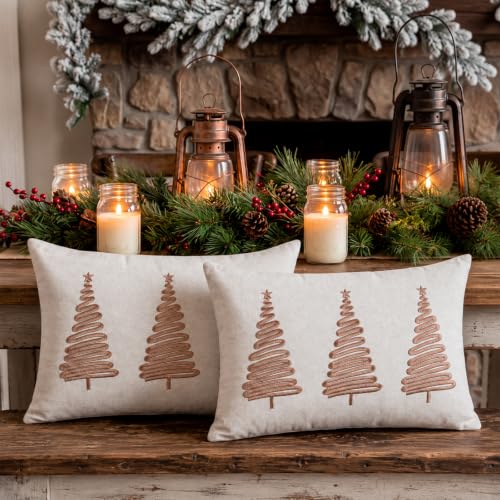 Oudain 2-Pack Farmhouse Christmas Throw Pillow Covers 12x20 Inches