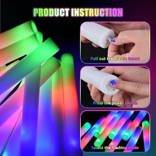 70pcs Foam Glow Sticks Bulk with 3 Flashing Modes - Light Up Party Wands for Weddings, Birthday, Raves, Camping, Outdoor Events - Blu7ive