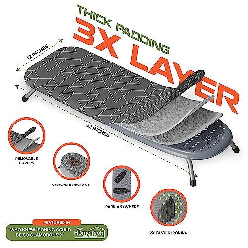 Xabitat Tabletop Ironing Board with Wall Mount & Iron Holder - Gray, Compact & Stable