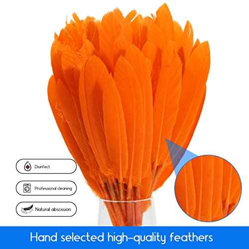 FeelfunFeather 120pcs Orange Goose Cochettes Feather Natural Bulk 4-6 inch 10-15cm for Wedding Party Christmas Halloween Decorations DIY Crafts Goose Cochettes Feather