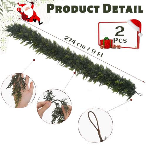 Green 9Ft Cedar Christmas Garland - 2 Pack Real Touch Holiday Decor