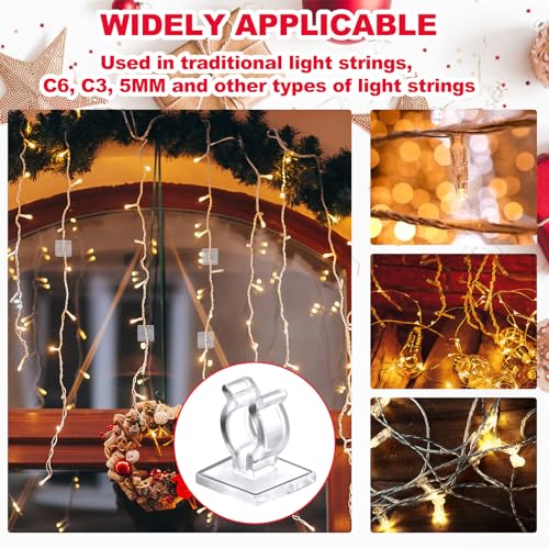 25 Pcs Christmas Light Clips, Clear Adhesive Hooks for Indoor/Outdoor Light Strings (Menkxi)