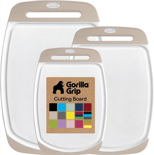 GORILLA GRIP Reversible Kitchen Cutting Board Set - BPA-Free, Nonporous, Juice Grooves, Large, Almond - Dishwasher Safe