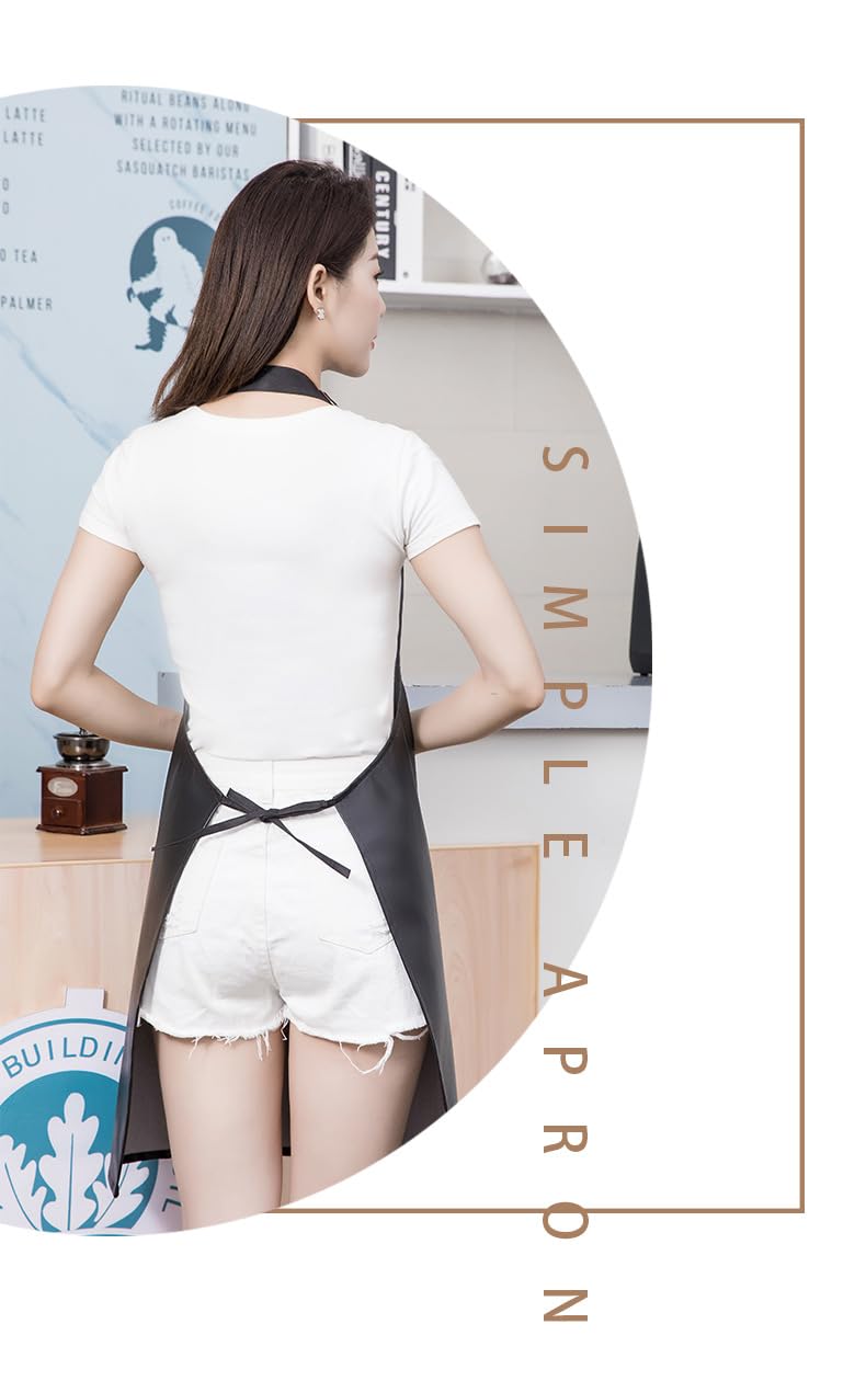 GEMBITYFUL Waterproof Aprons for Men Women with Large Pockets PU Material Waterproof Oil-proof and Dust-proof Apron Black