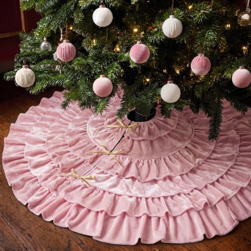 Velvet Christmas Tree Skirt 48 inch 5-tier Pink – Vertintong
