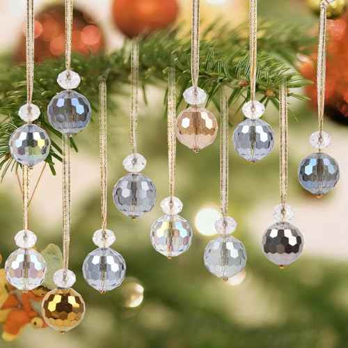 CCINEE 12pcs Christmas Iridescent Crystal Ball Hanging Ornaments, Mini Prism Glass Ball Acrylic Decorations for Christmas Tree Colorful Home Parties Pendants Decor