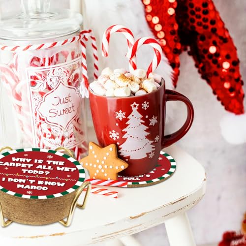 Cheroloven Red Christmas Vacation Coasters 6Pcs Gift Set with Metal Holder - Griswold Family Holiday Decor