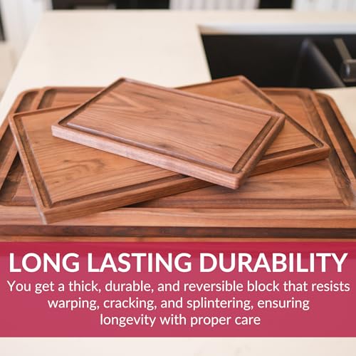 Walnut Wood Reversible Cutting Board - Made in USA, Food Safe & Knife-Friendly