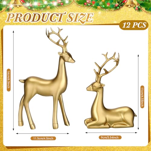 12 Pcs Gold Reindeer Figurines Set - Indoor Christmas Decorative Deer Sculptures
