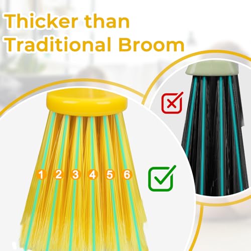 TreeLen B-Yellow 6 Pack Indoor Soft Bristle Brooms with 55-Inch Handle for Hardwood Floors