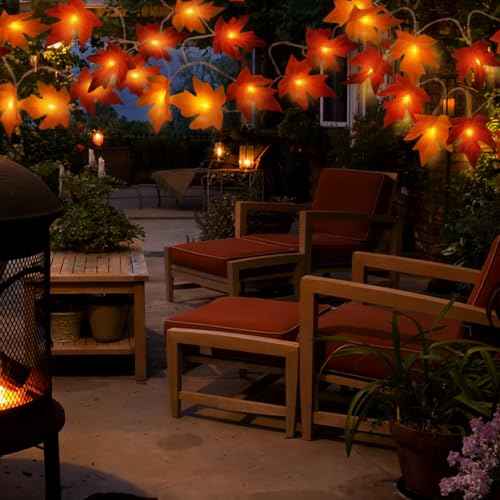 Fall Leaf Garland with Lights Decorations: 2 Pack Thanksgiving Fall String Lights Battery Operated Total 20 FT 40 LED Lamp Bead 40 Leaves Porch Home Indoor Outdoor Harvest Festival Wreath Fall Decor