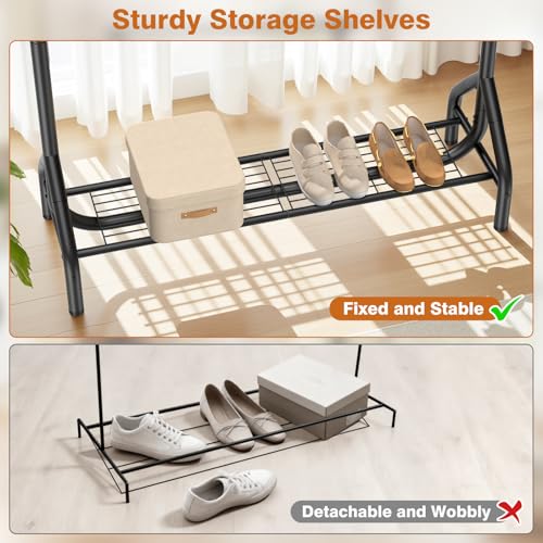 Heavy Duty Double Rod Clothing Rack - 82.68 Inch Garment Organizer with Shelves, Black, Supports 622 lbs
