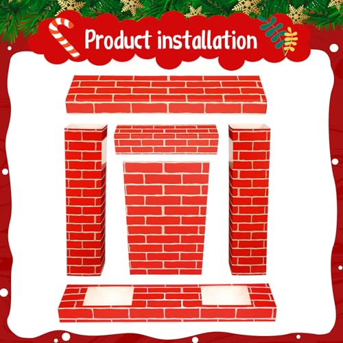 Fullhawl Bright Red Christmas Cardboard Fireplace 3D Brick Photo Backdrop, 35.5x29x8 in