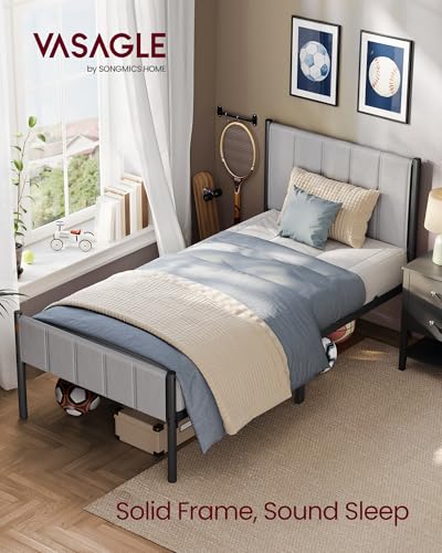 VASAGLE Twin Bed Frame with Upholstered Headboard, Footboard, Metal