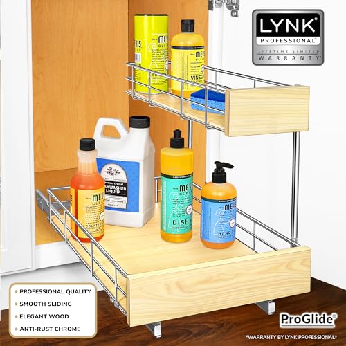 LYNK PROFESSIONAL® Select 11.5W x 18D Under Sink Kitchen Organizer - Chrome Finish, Wood Variation