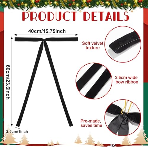 6 PCS Black Large Velvet Bows for Christmas Tree 23.6 x 15.8 Inch